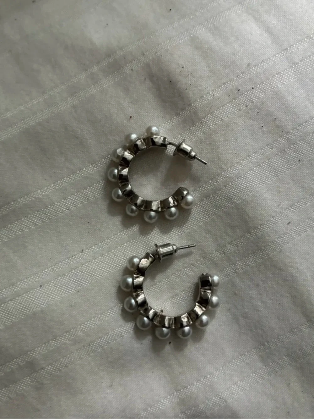 Silver Open Hoop Pearl Paparazzi Earring